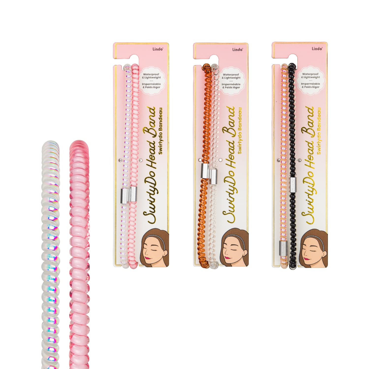 Lindo Non-Slip Elastic Soft Plastic Coil Swirlydo Headbands, Waterproof, Athletic Headbands, Workout Headbands, for Exercising, Sports, Gym, Pilates, Running, Yoga, Colorful, Multi-Color, 6 Pack