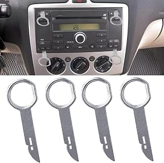 4 Pieces Radio Removal Tool kit, Contact Removal Tool with Easy Grip Handles, Compatible with Audi, VW Volkswagen, Mercedes Benz, BMW OEM Head Unit CD DVD Host Key Disassembly Tool