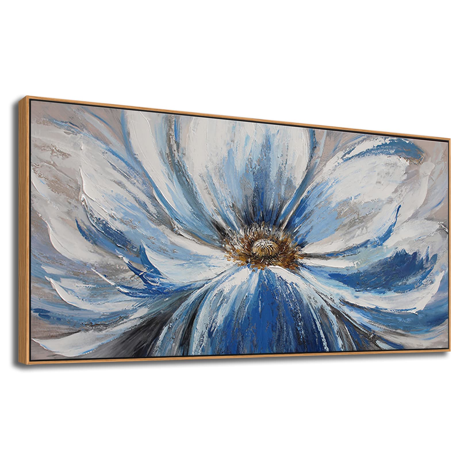 Framed Wall Art for Living Room Large White Blue Flower Picture Wall Art Wall Decor Framed Wall