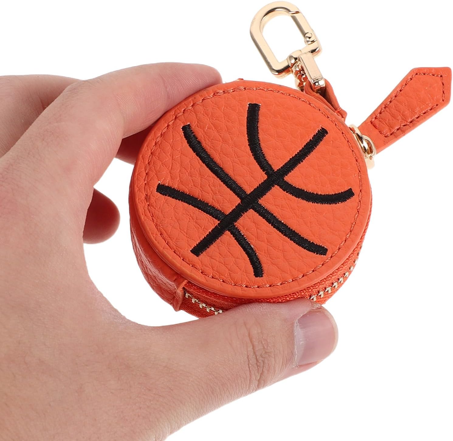 BESTOYARD Basketball Shaped Pu Leather Coin Purse for Travel and Daily Errands, Scratch Resistant Compact Storage Wallet with Zipper and Buckle, Portable Basketball Coin Organizer for Sports image 4