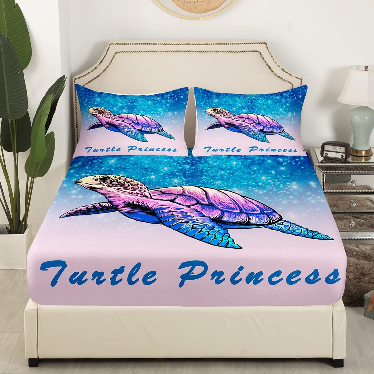 CVHOUSE 4 Pezzi Lenzuola Con Tartarughe Marine Per Letto Matrimoniale - Microfibra Morbidissima Con Angoli Elasticizzati