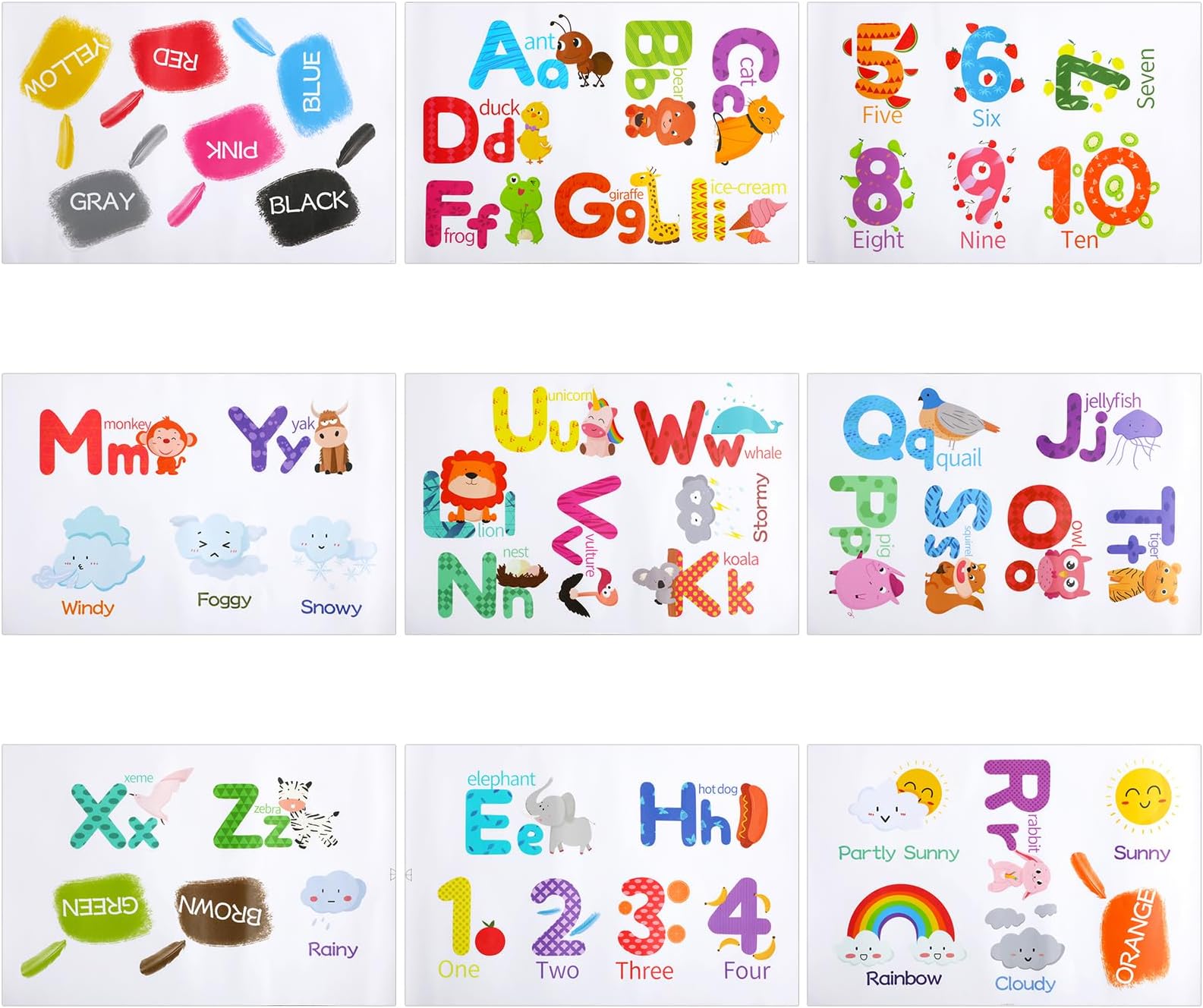 Prasacco Alphabet Wall Decals Animal ABC Stickers Number Color Weather Learning Educational Wall Decals Nursery Bedroom Decor for Toddler Kids Boys Girls