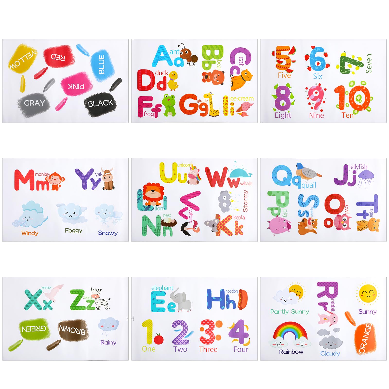 Prasacco Alphabet Wall Decals Animal ABC Stickers Number Color Weather Learning Educational Wall Decals Nursery Bedroom Decor for Toddler Kids Boys Girls