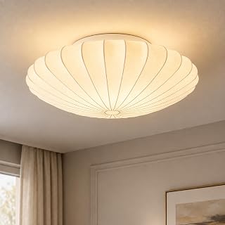 ziidoo 2-Light Semi Flush Mount Ceiling Light,15.7in White Imitation Silk Wabi Sabi Round Lantern 3000K Modern Close to Ceiling Light fixtures for Bedroom Living Room Entryway Hallway