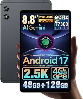 Android 17 タブレット TECLAST T60Mini タブレット8.8インチ 2560×1600 T7300 8コア 4G LTE GPS | 48GB+128GB+2TB拡張 2.5K 90Hz画面 5GHz WiFi WidevineL1 6000mAh 18W PD急速充電 顔認証 324g 軽量ボディ 持ち運びに便利 6種センサー搭載 動画・読書・ゲーム・旅行・車載ナビまで幅広く活躍