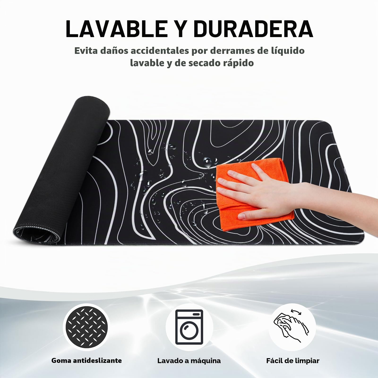 Alfombrilla de ratón XXL Gmaing, Mousepad Grande 800 x 300mm, Alfombrilla Escritorio con Base de Goma Antideslizante para Jugadores, PC(Líneas Negras y Blancas)