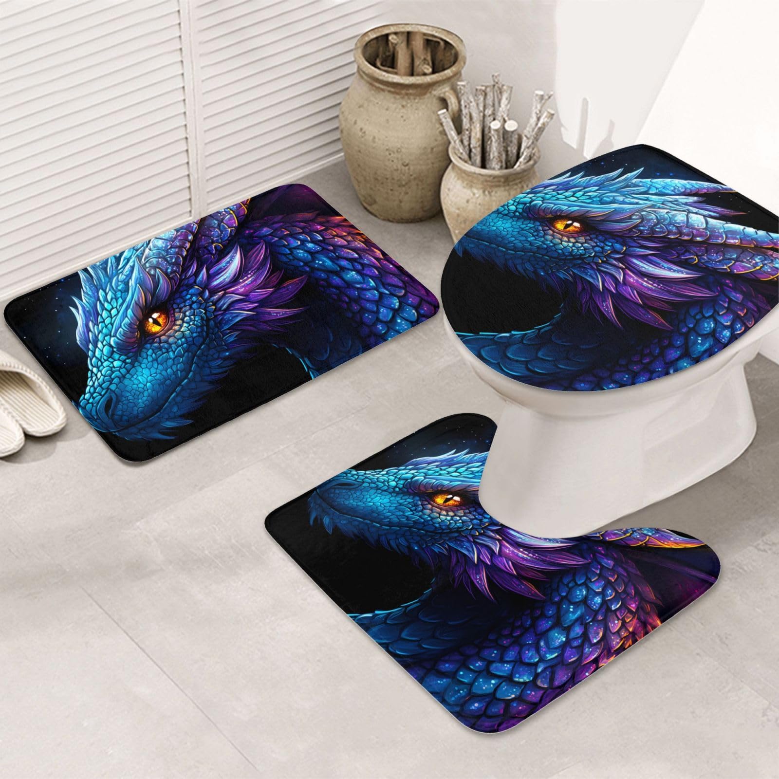 Alfombrilla de baño juego de 3 alfombras moradas de microfibra con funda de inodoro lavable
