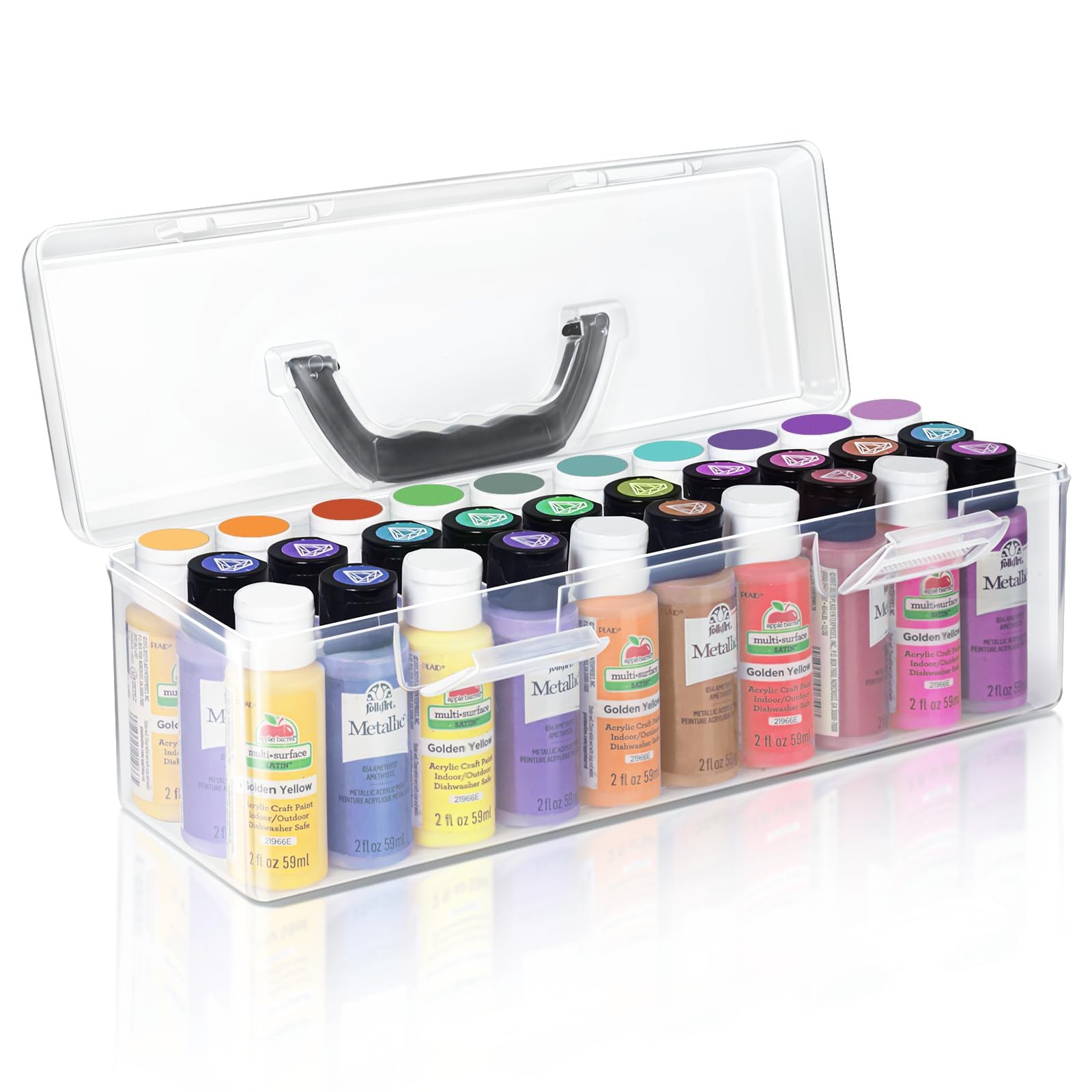 Acrylic Paint Storage Box, Plastic Case for 30 Bottles, Craft Paint Organizer