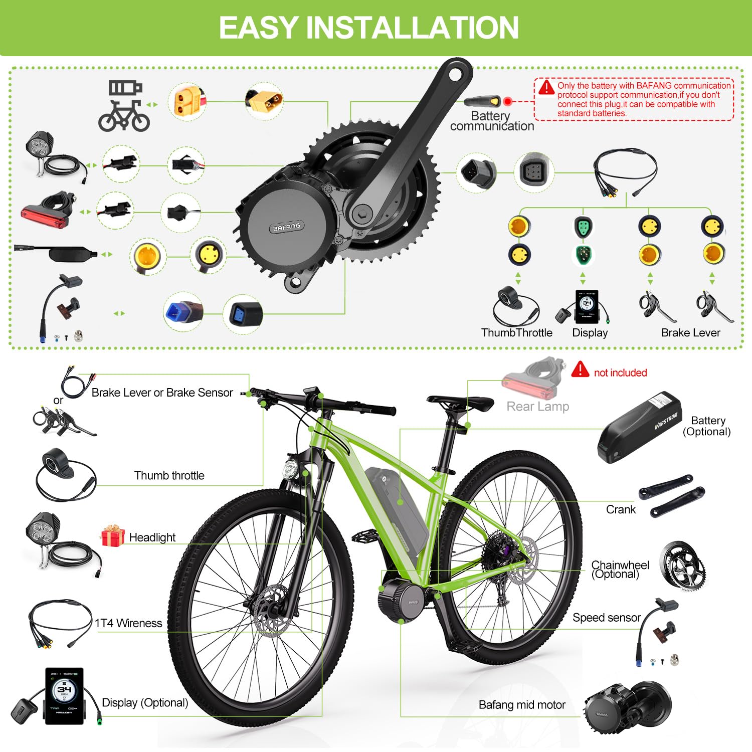 Bafang 1000W Mid Drive Kit :Bafang HD BBS03 Ebike Conversion Kit with VD03 Display,48V/52V 8Fun Electric Bike Conversion Kit for Moutain Road Bike