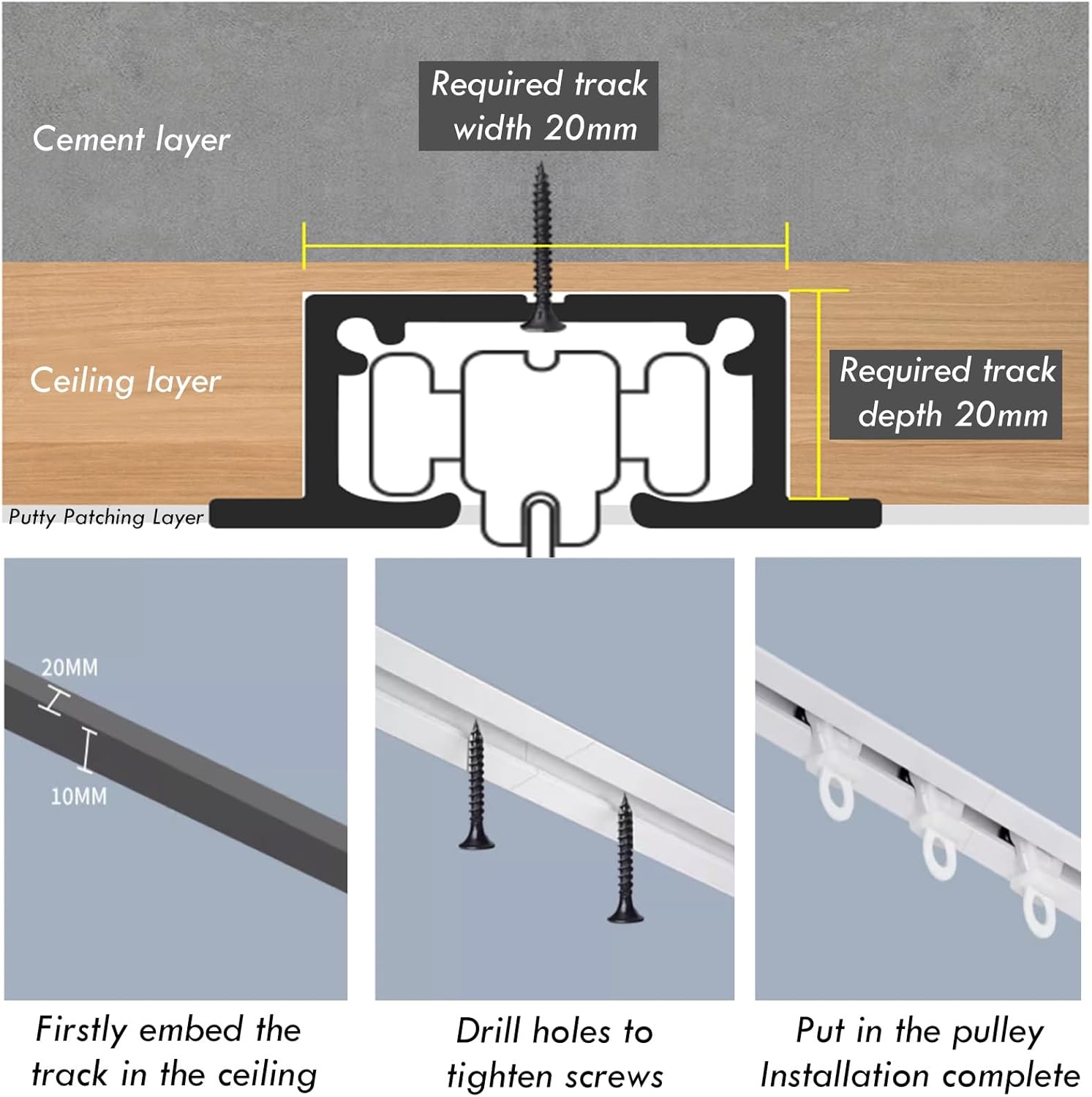 Heavy-Duty Curtain Track System - 8.2ft Ceiling-Mounted Room Divider with Sliding Rollers & Fittings, Custom Length Options for Black Cubicle Curtains (6-32 FT)