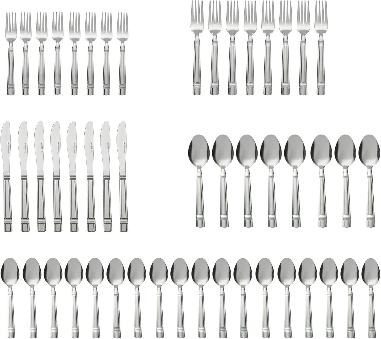 49 Piece Elena Adult Stainless Steel Flatware and Organizer Tray Value Set Silver, Service for 8 - Gorgeous Handles and Clean Lines Create Elegant Look, Dishwasher Safe for Easy Care
