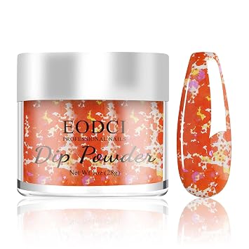 EODCI Nail Dip Dipping Powder,1 Oz/28g Dopamine Glitter Orange Color Dipping Powder French Nails Art Starter Manicure DIY Salon Home Gift for Women,No Need Nail Lamp Cured