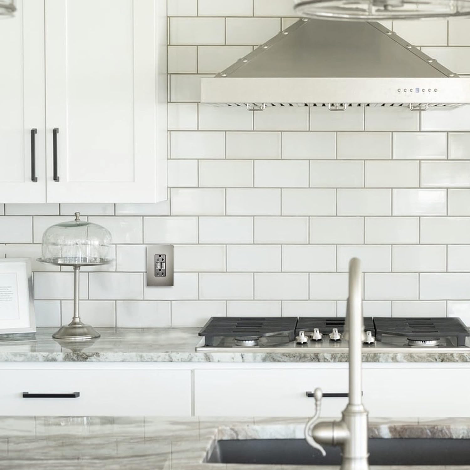 Legrand Radiant 15 Amp GFCI Self-Test Tamper Resistant Decorator Duplex Electrical Wall Power Outlet, with Matching Screwless Wall Plate, 1597TRWPNI, Nickel, 1 Count