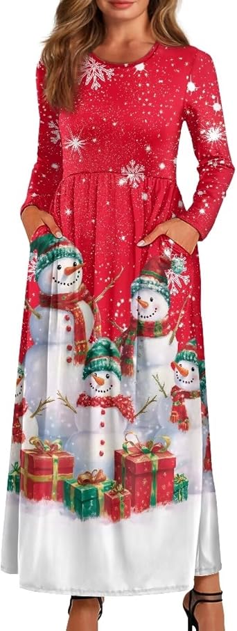 Womens Long Sleeve Maxi Dress Novelty Clothes A-Line Flowy Party Dress
