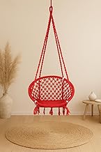 Patiofy Swing for Adults/Swing Chair/Swing for Balcony, Indoor & Outdoor/Wooden Swing Chair for Adults for Home/Cotton Hanging Jhula with Free Hanging Kit (Capacity Upto 120Kgs-Red)