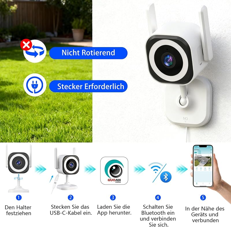 GUOANVISION 5G 2K WiFi Biztonsági Kamera Beltéri Kültéri IP66 Vízálló Éjjellátó