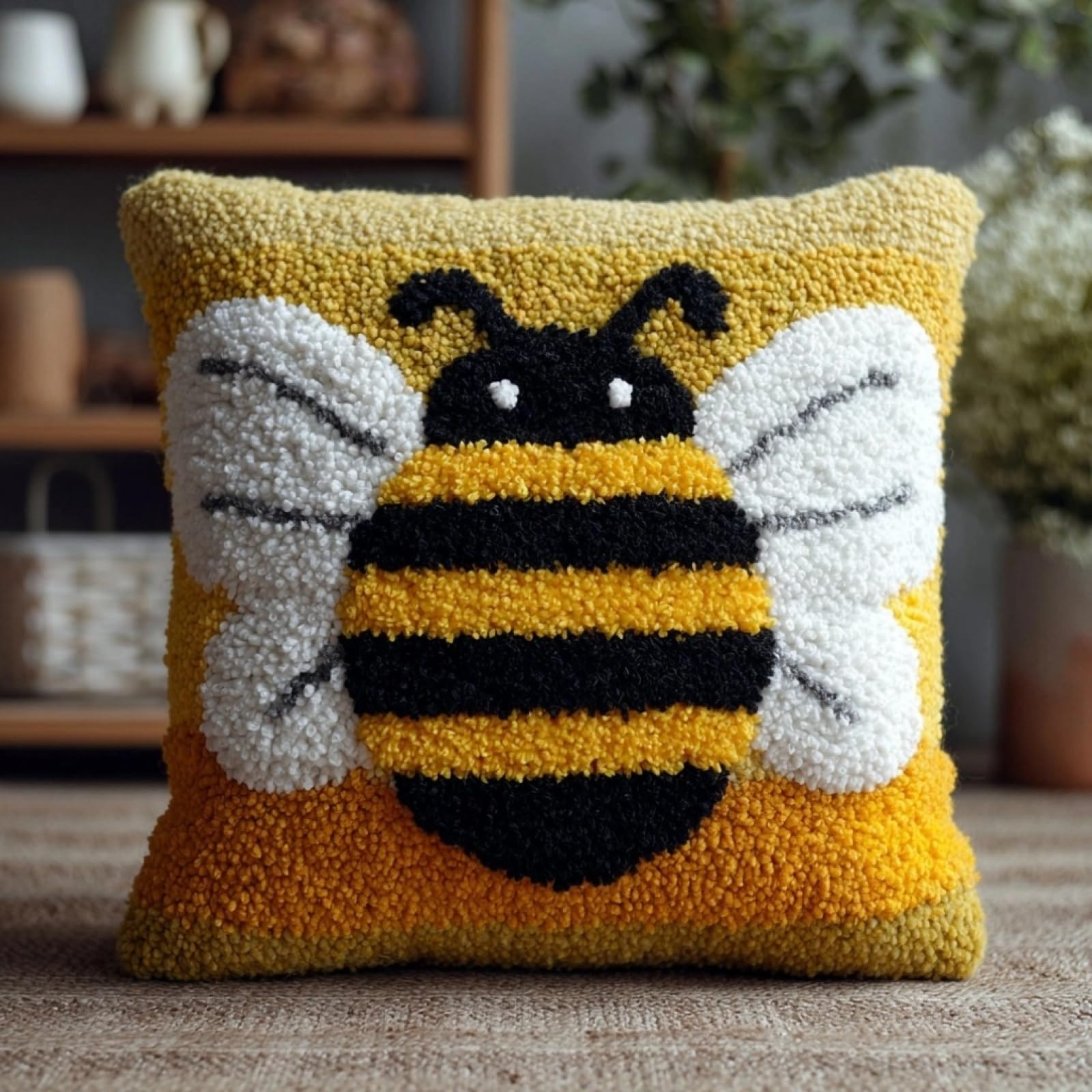 AxiangziK Latch Hook Pillow Kit 17x17in,bee