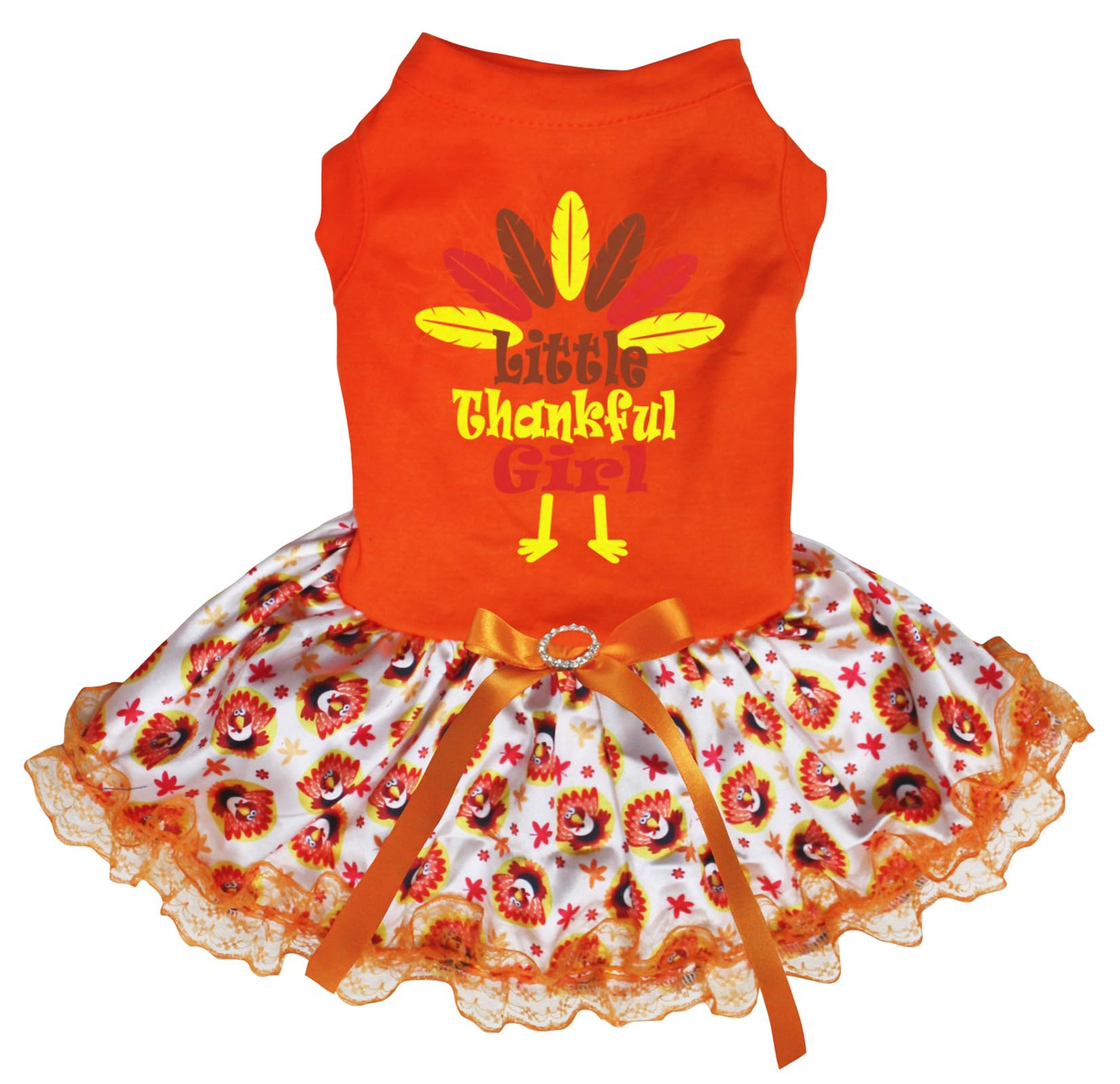 Robe pour chiot Turkey avec dentelle orange et dindes imprimées XXL