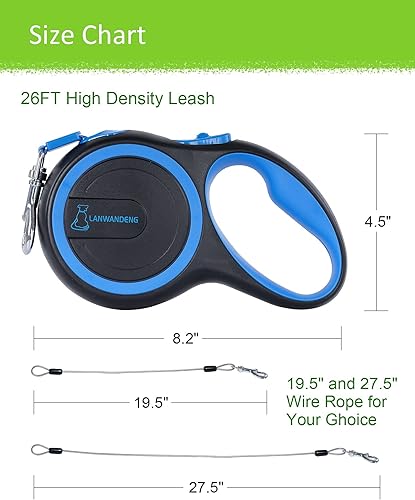Miniatura 4 de Correa retráctil para perro de 26 pies a prueba de mordidas con 2 cuerdas de alambre resistentes antimasticación, correa de perro sin enredos de 360