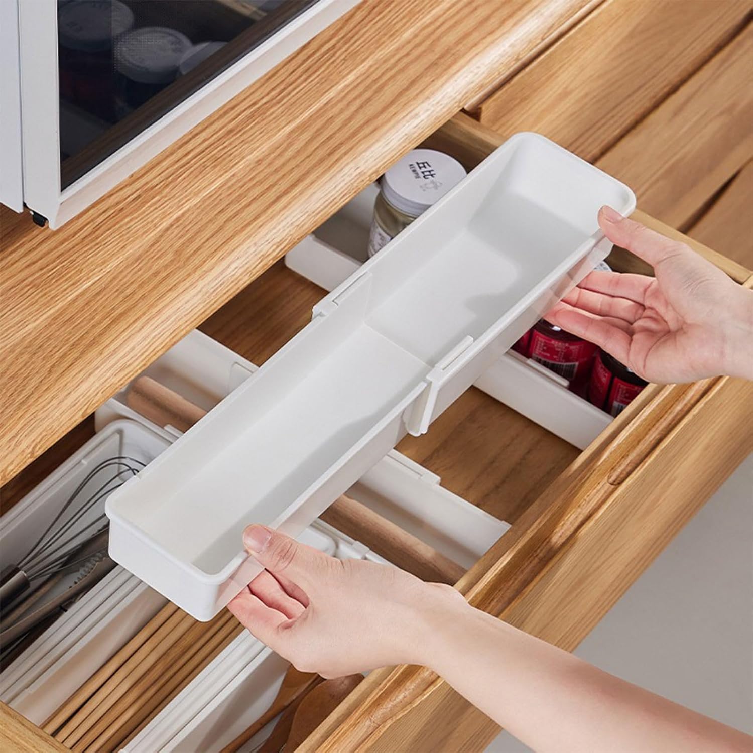 Expandable Drawer Storage Holder White Tray for Kitchen Bathroom Work Supplies Craft Storage Divider