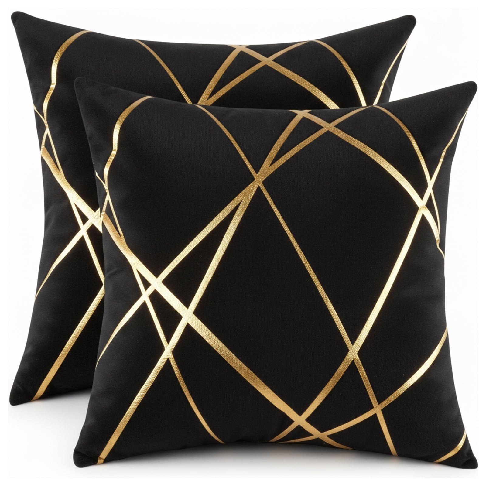Miuyunya Decorative Velvet Cushion Covers 45 x 45cm Square Throw Pillow Covers Gold Striped Cushion Case with Invisible Zipper Couch Pillowcases for Sofa Living Room Bedroom Sets of 2 Black