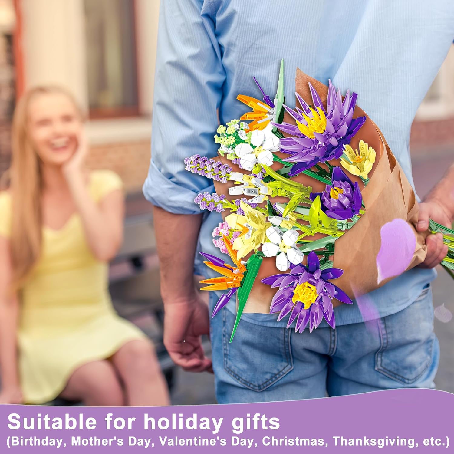 FANTASY&Co. Adult Botanical Collection - Enchanting Floral Elegance Building Art Set - 13 Assorted Flower Models (No Vase) - Premium Home Decor & Festival Gift for Family