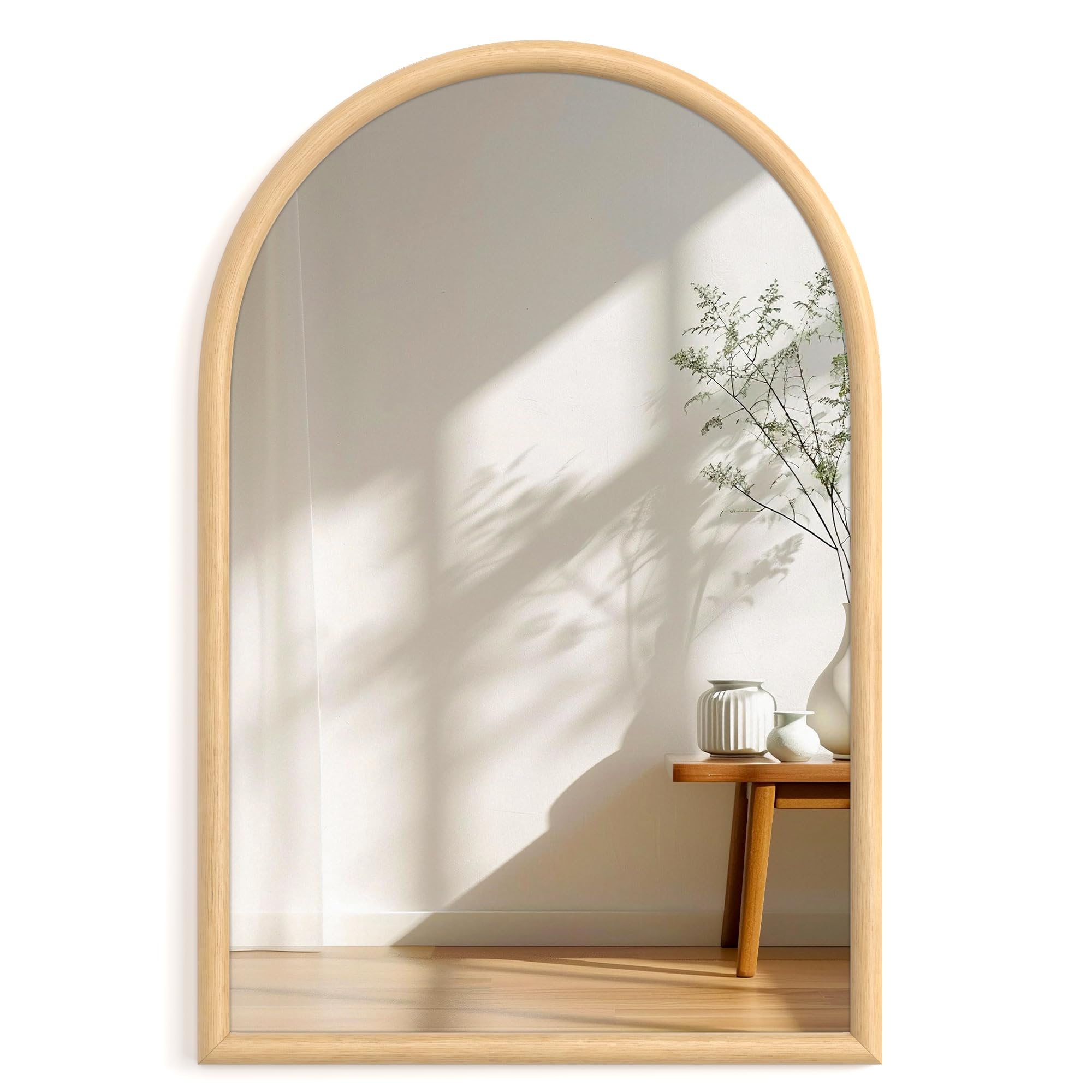 20"x30" Arch Wall Mirror for Wall, Wall Mounted Vanity Mirror for Bedroom, Wood Grain Finish Frame Mirror with Tempered Glass, Vintage Decorative for Bathroom, Entryway, Living Room, Natural