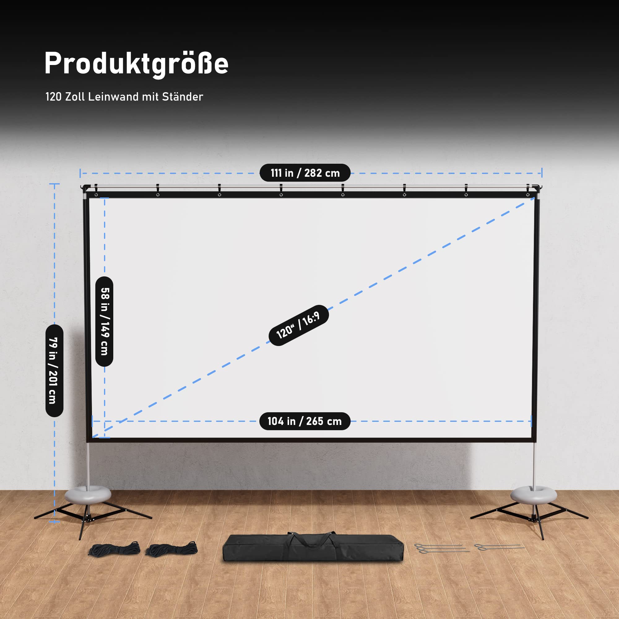 Yolispa Beamer Leinwand 120 Zoll - Tragbarer Projektionsschirm 16:9 HD 4K