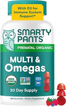 SmartyPants Organic Prenatal Vitamins for Women, Omega 3, Choline, 120 Ct