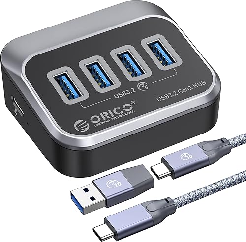 ORICO Hub USB 3.0 5Gbps, concentrador USB de 4 puertos con cable USB-C de 1.64 pies y adaptador USB-A, divisor USB 3.2 Gen1 para iMac, todos los