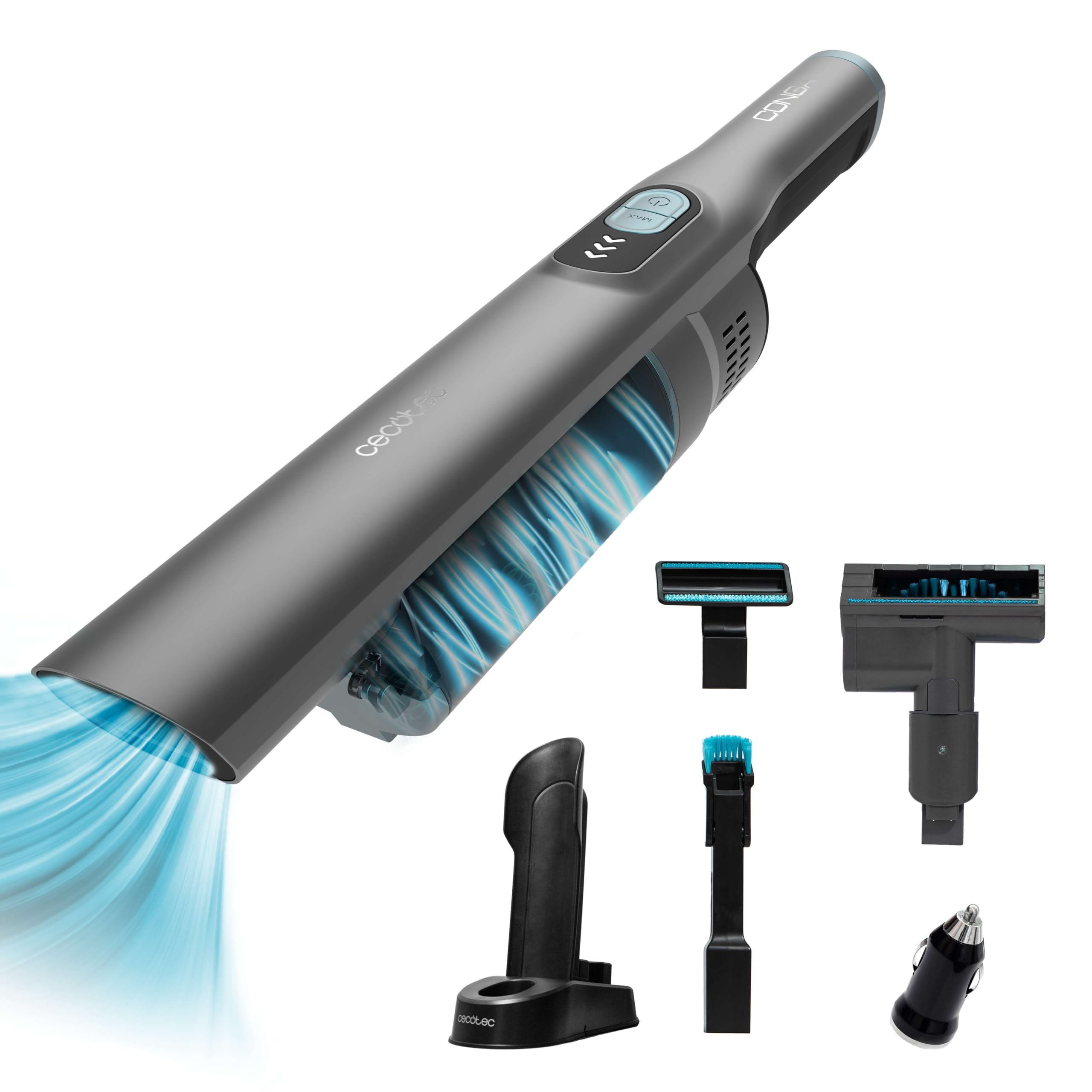 Cecotec Aspirapolvere a Mano senza Fili Conga Rockstar Micro+ Clean&Car X-Treme. 210W, Motore Digitale Brushless, 20kPa, Autonomia 40min, Caricatore Auto 12V, 2 Modi, Accessori e Supporto a Parete