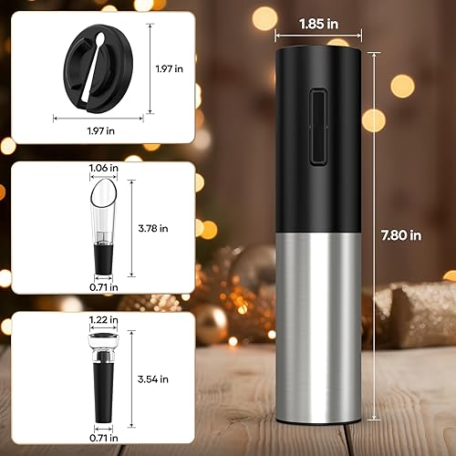 Miniatura 9 de Abridor de vino eléctrico, sacacorchos eléctrico automático de botellas de vino con cortador de papel de aluminio, aireador, tapón al vacío, juego