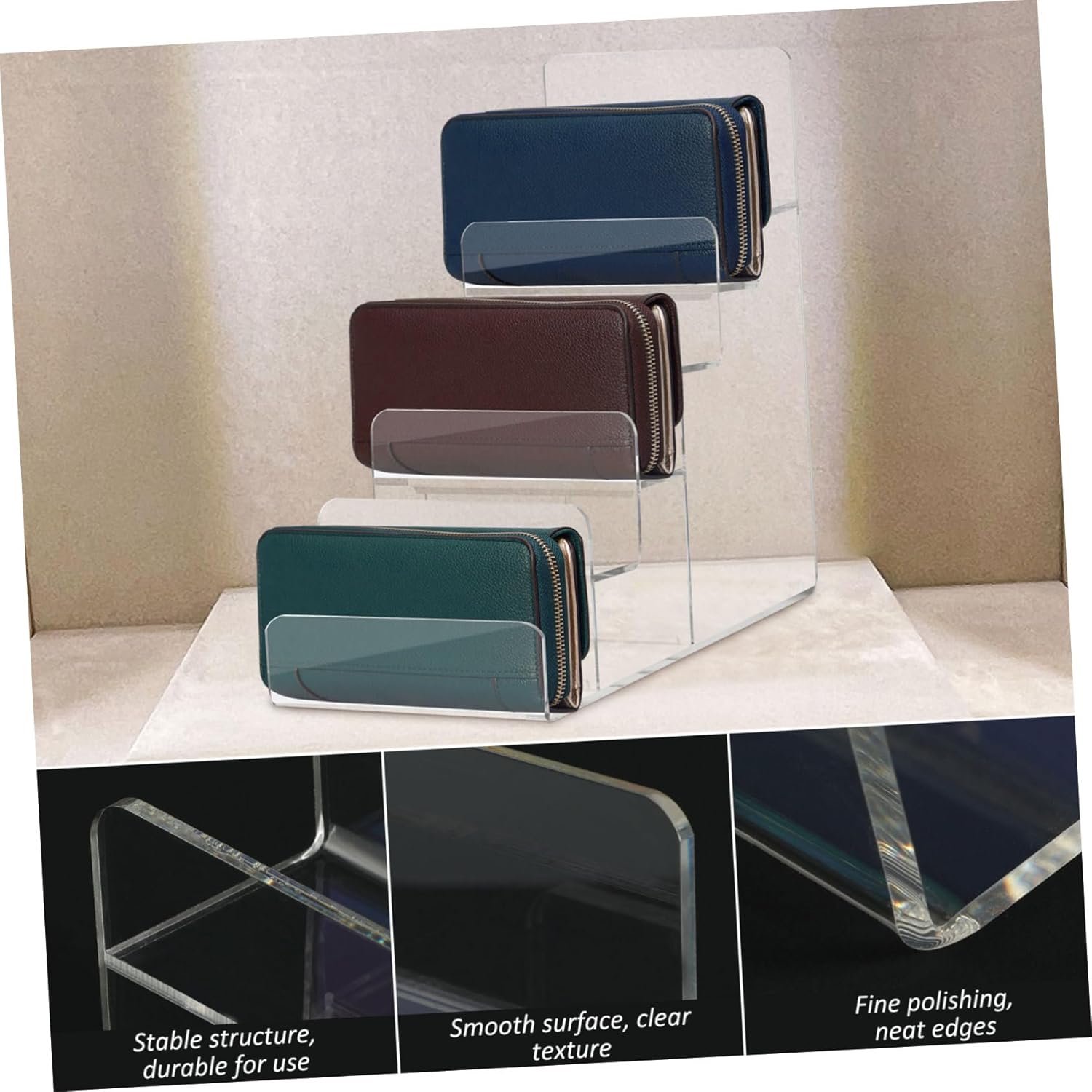 STOBAZA Acrylic Wallet Display Stand Holder 6-Tier Clear Handbag Display Stand Holder Purse Stand Jewelry Display Riser Cosmetic Display Racks, 1pc