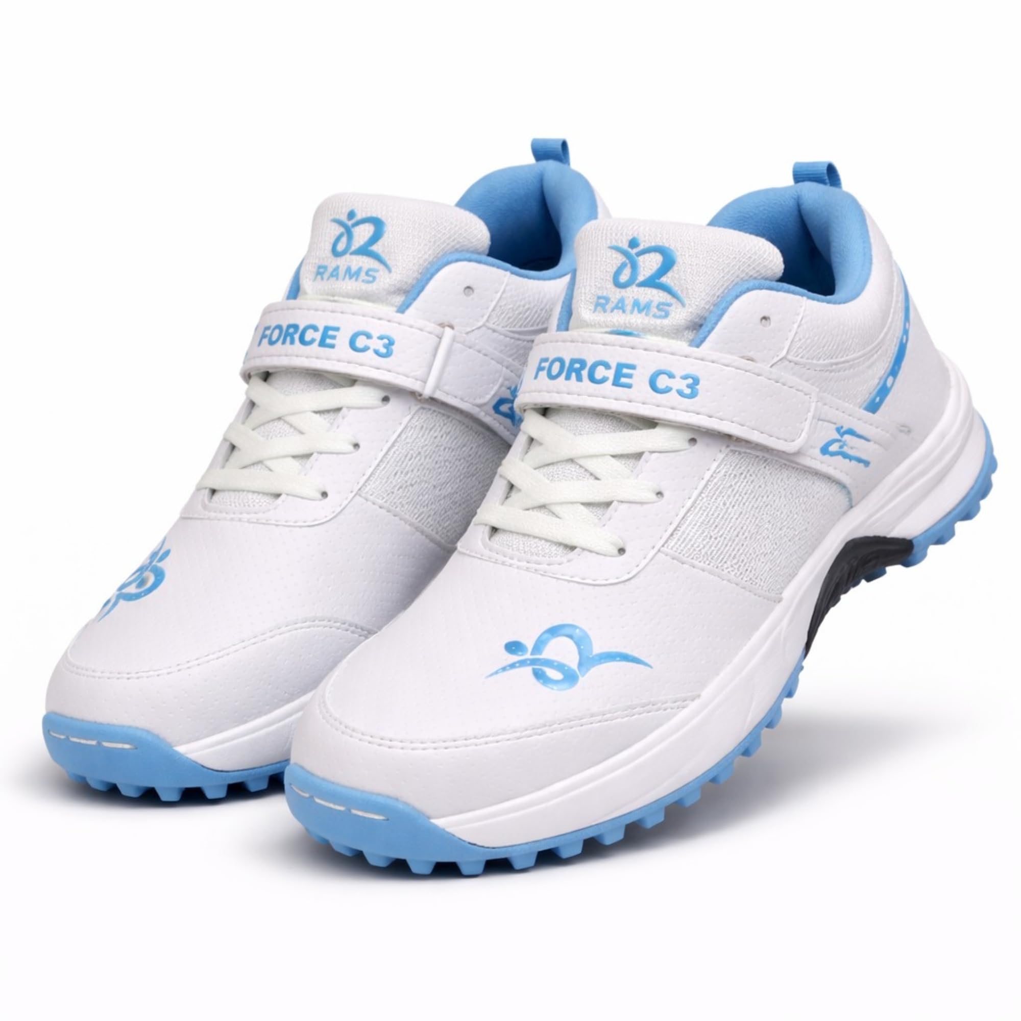 rams unstoppable force RAMS Force C3 Cricket Shoes for Men | Lightweight Cricket Turf Shoes with Velcro Lock Strap | Anti-Slip Rubber Outsole | Breathable Sports Footwear for Training & Matches | White/Blue-picture-36