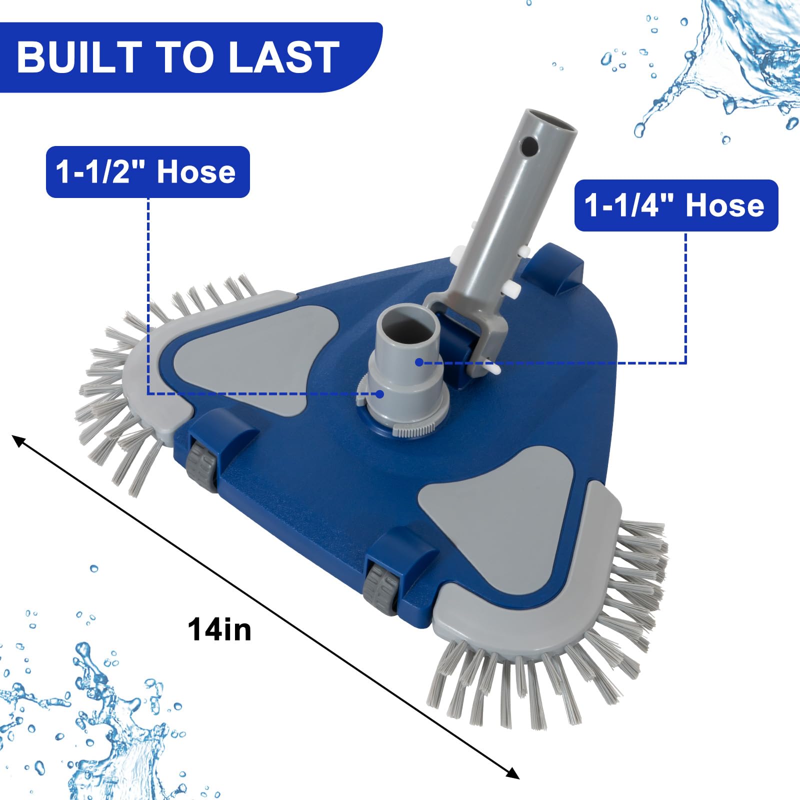 POOLAZA Boquilla Aspiradora para Piscina, Cabezal de Aspiradora de Piscina con Peso con Conexión de Manguera Giratoria de 1-1/4 Pulgadas, Cepillos Inferiores y Laterales, Cabezales de Aspiradora de