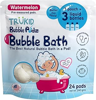 Bubble Podz Bubble Bath for Kids, Toddlers, & Babies, Tear Free Gentle & Refreshing Bath Bomb for Sensitive Skin with Natural Moisturizers, Non-Toxic, pH Balanced, Watermelon Scent (24 Podz)