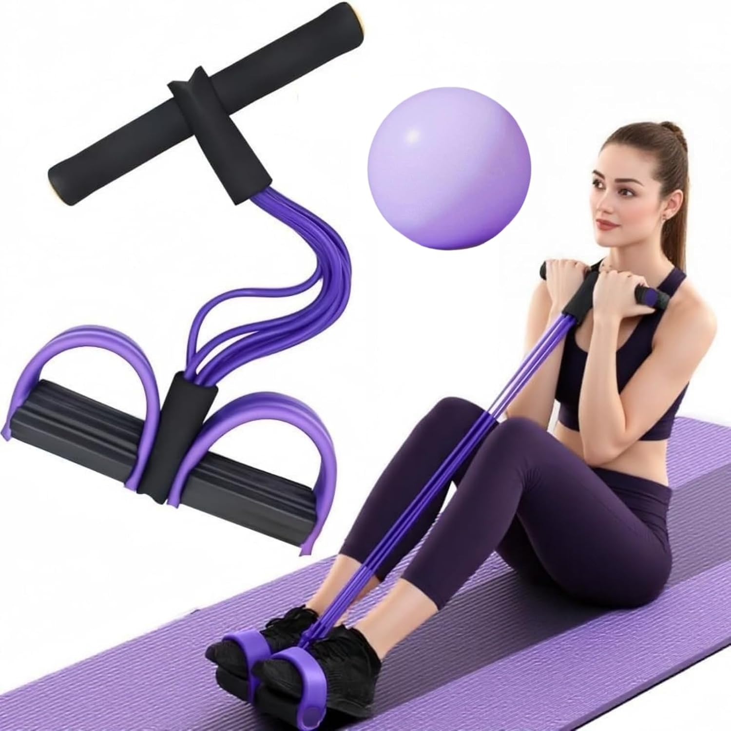 Resistance Bands for Exercise,6-Tube Elastic Yoga Pedal Puller Resistance Band,Resistance Bands and Yoga Ball Set