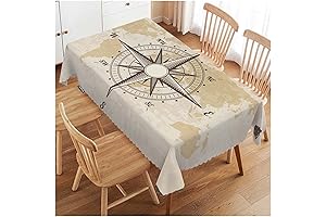 Swono Compass Rectangular Tablecloth: A Nautical Delight for Your Dining Room