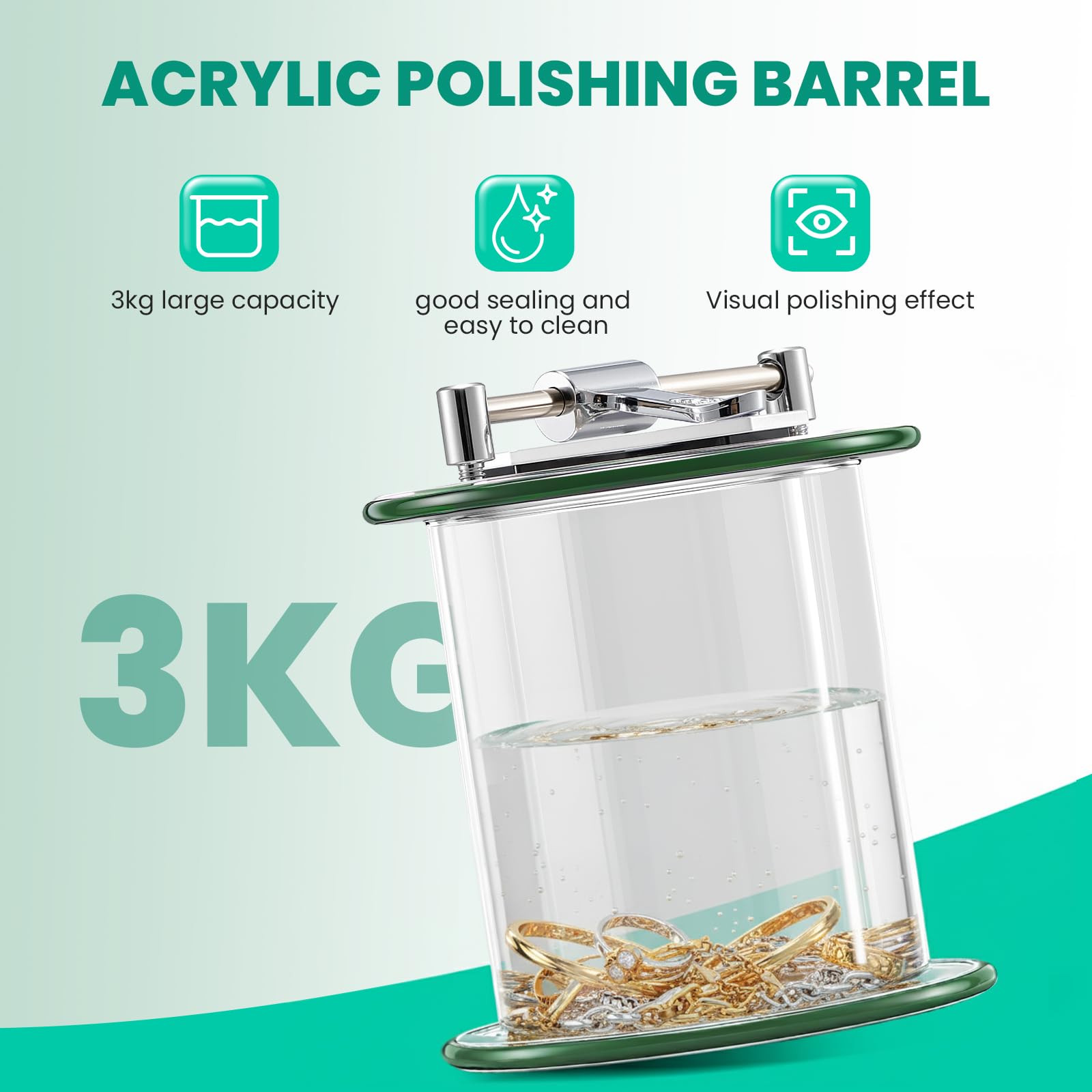 Huanyu Gioielleria lucidatrice 3kg capacità, 150W Barrel Tumbler Polisher Rotary Tumbler Machine Barrel lucidatrice con 450g perle di lucidatura Adatto per gioielli hardware lucidatura