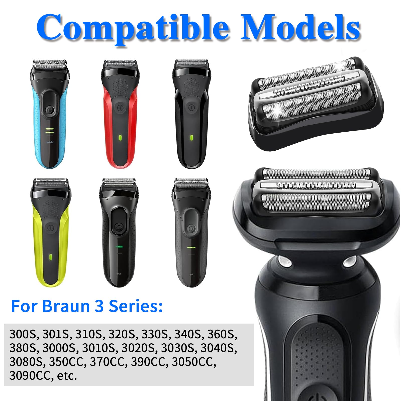 2 piezas Cabezal de Repuesto para Afeitadora Eléctrica Hombre Braun Serie 3 32B Cabezal Maquina de Afeitar Braun S3 Recambios Afeitadora con Cepillos para Braun 3010S 3000S 3050CC 3090CC