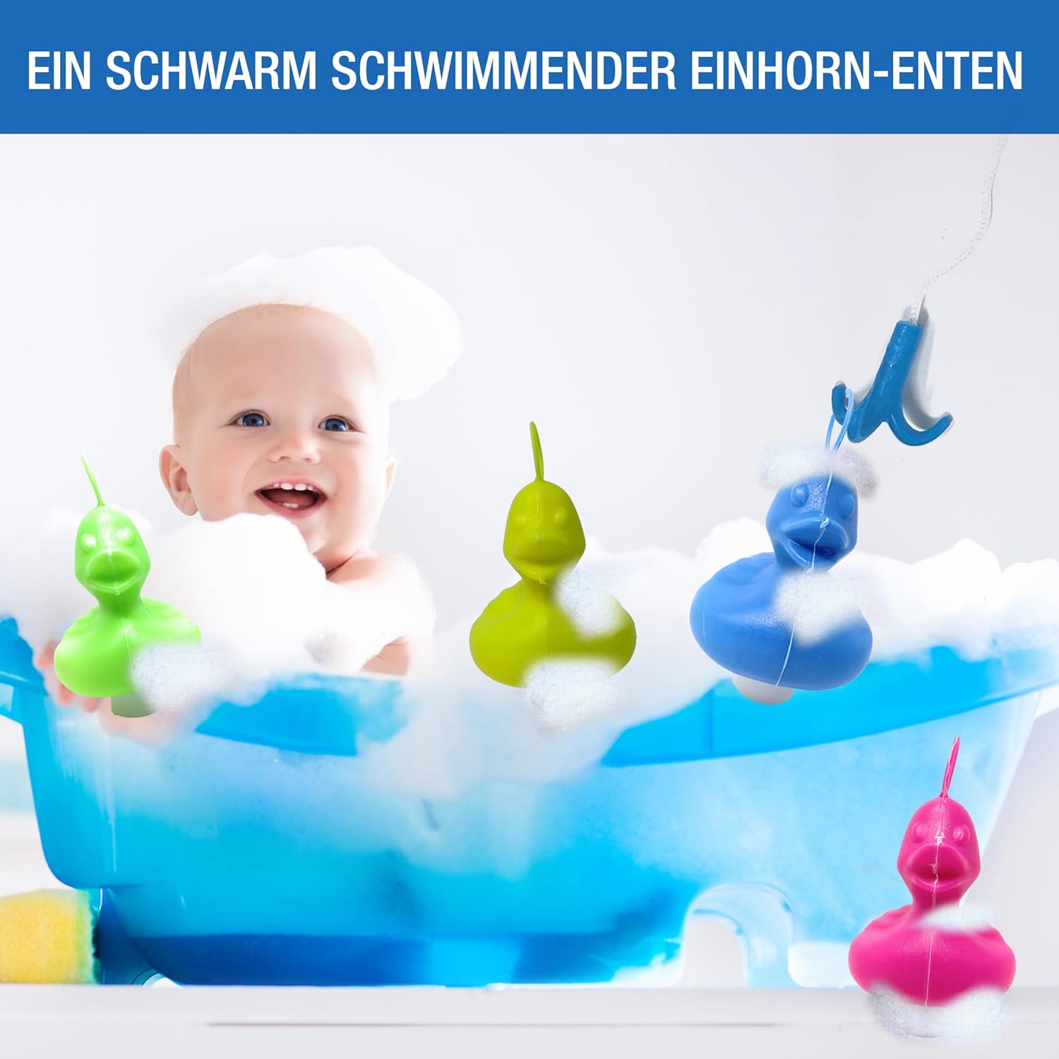 AMLI Duck Fishing, 8 x Colourful Ducklings with Eyelet and Weight, Includes 2 Fishing, Duck Fishing Game, Water, Large, Perfect for Company Parties, Nursery, Children's Birthday, Swimming Ducks for