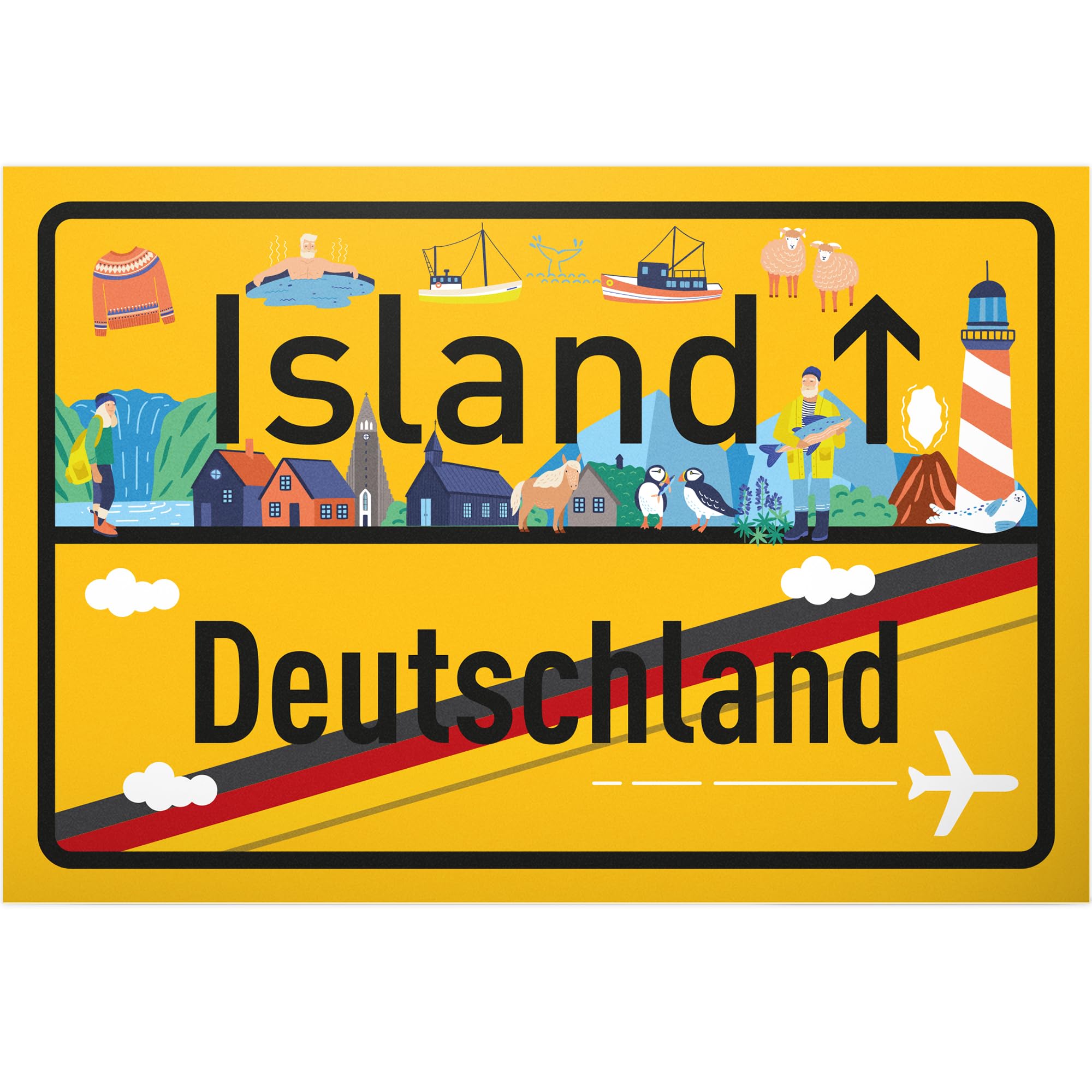 DankeDir! Island Deutschland Ortsschild - Kunststoff Schild 30 x 20 cm - Geschenk Idee Gutschein Reise Urlaub Reisegutschein Männer & Frauen Geldgeschenk Abschiedskarte Geschenkidee Deko Karte