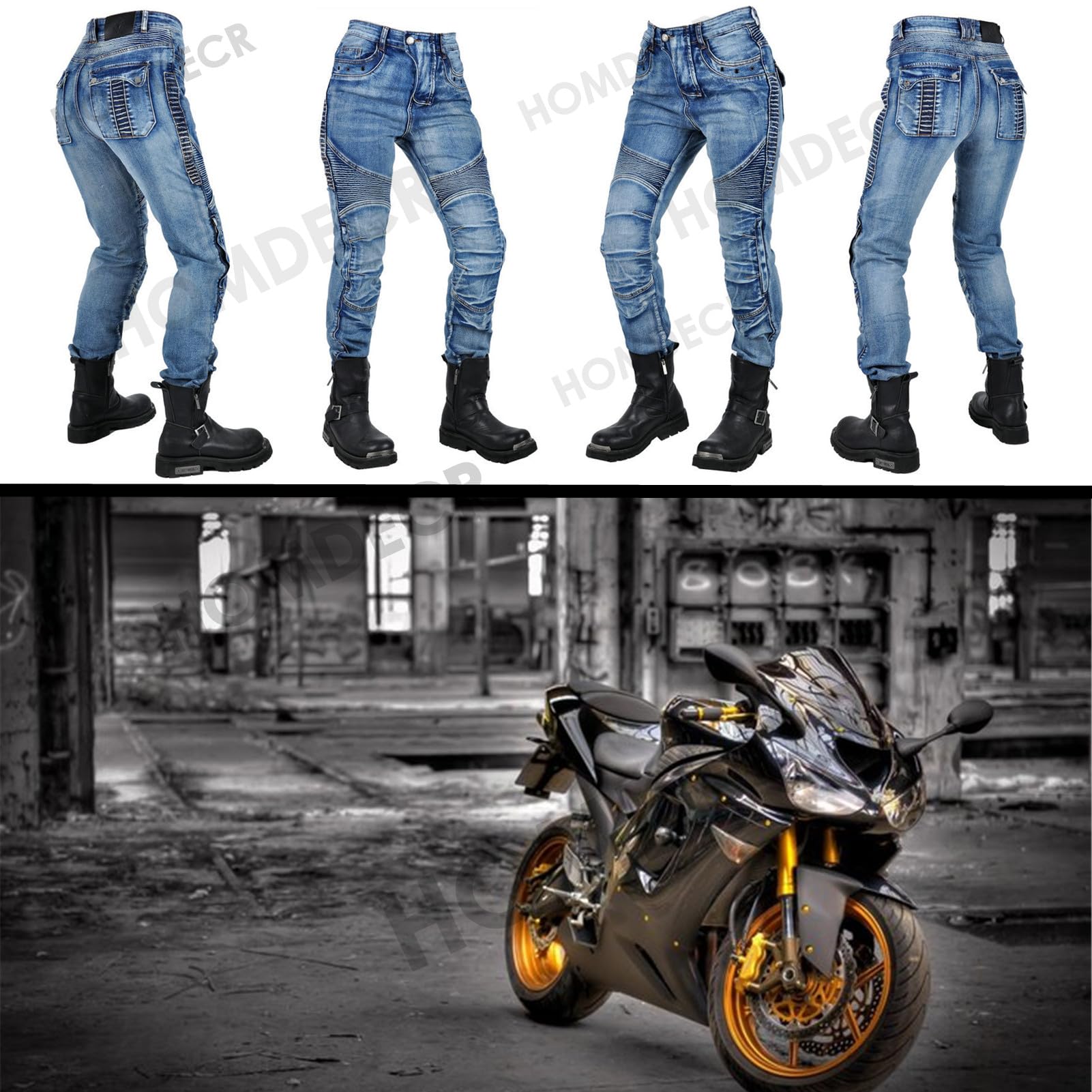 Jeans Da Moto Da Donna Pantaloni Da Motociclista In Denim Impermeabili Protezione Impermeabile Pantaloni Da Moto Da Ciclismo Jeans Da Motociclista Elasticizzati Con 4 Protezioni (Blu,M)