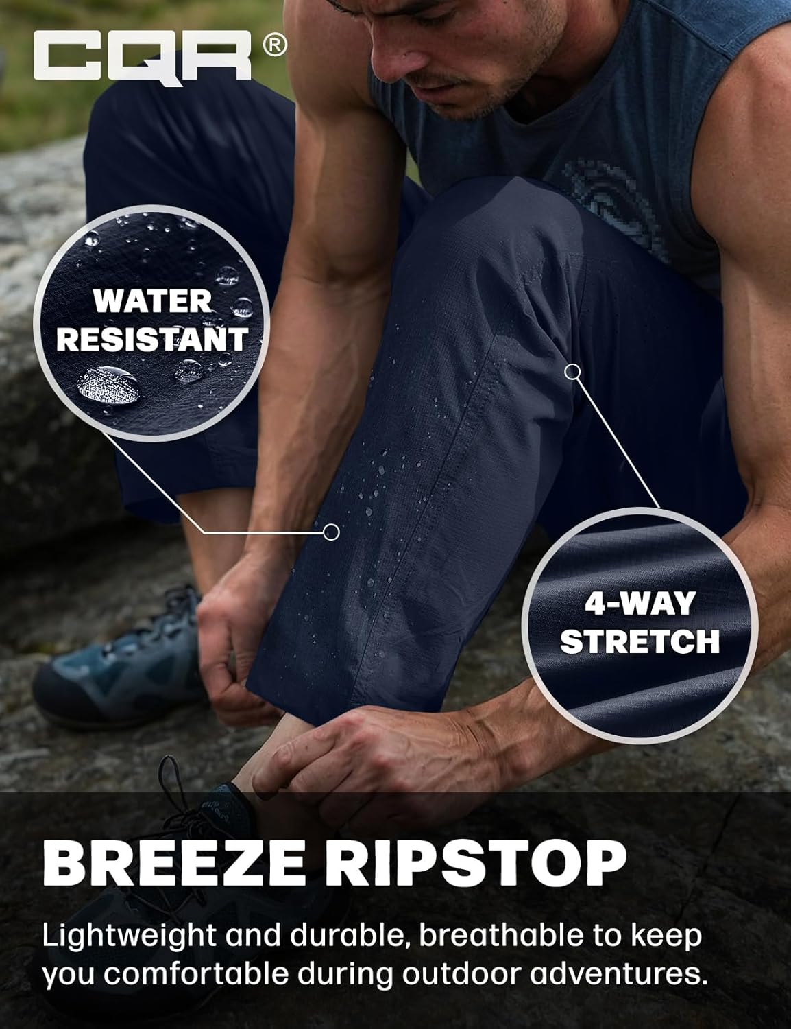 CQR Men's Lightweight Vent Hiking Pants, Water-Resistant & Breathable Sports Outdoor Athletic Pants with Elastic Waist - Image 5