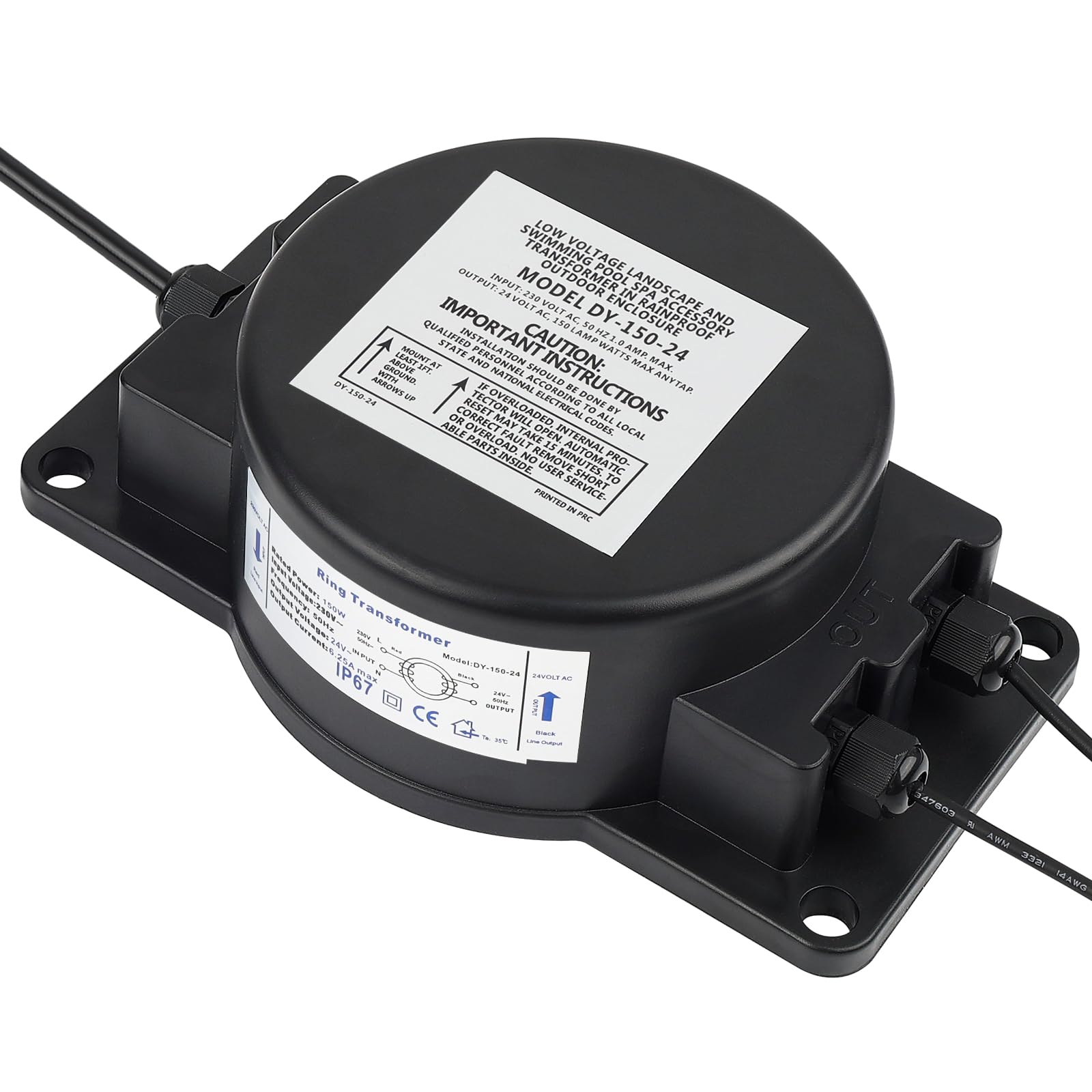 150W Transformador de iluminación de piscinas 24V AC, Transformador de baja tensión IP67 Transformador de anillo para iluminación de piscinas, iluminación de paisajes y fuentes | Transformador de bajo voltaje para iluminación de piscinas, iluminación de p