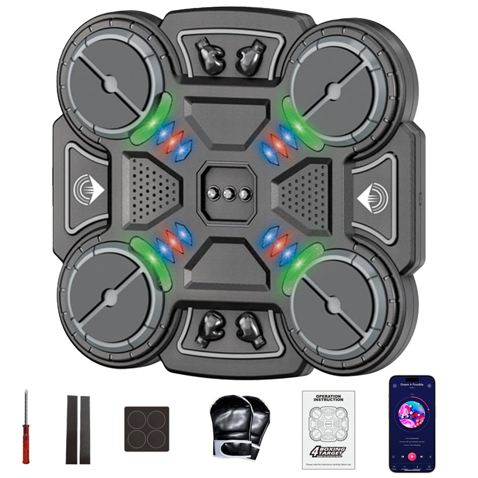 Music Boxings Machine, Smart Bluetooth Music Boxing Machine, Wall Mounted Smart Boxing Target, USB Charging Box Equipment with 3 Speed Levels, Sport Toy Gifts for Boys Girls (Black-B) — image 1