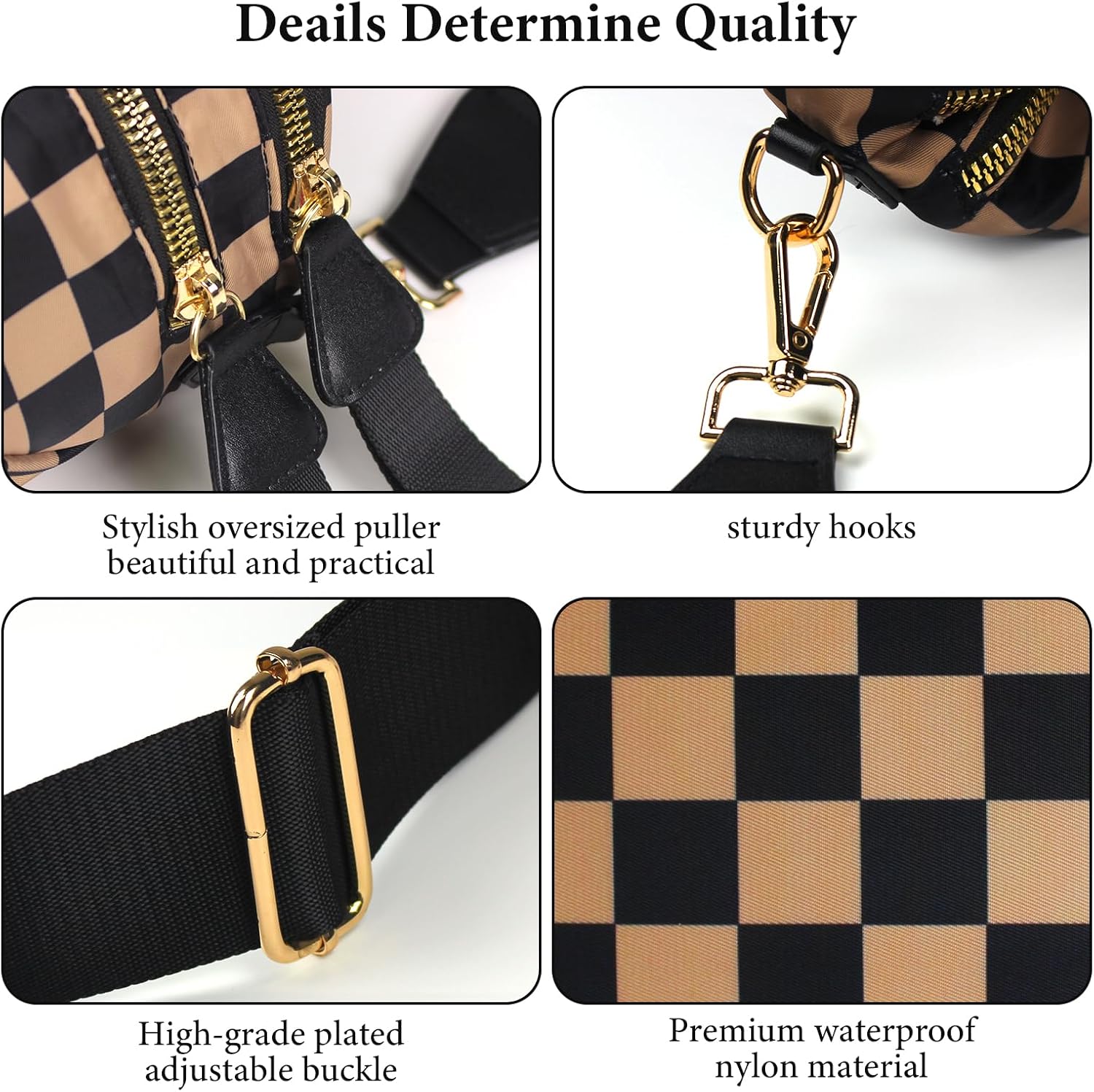 Crossbody Bags for Women, Checkered Bum Bag Crossbody, Spacious Nylon Shoulder Handbag Mom Bag (khaki checkered) - Image 5