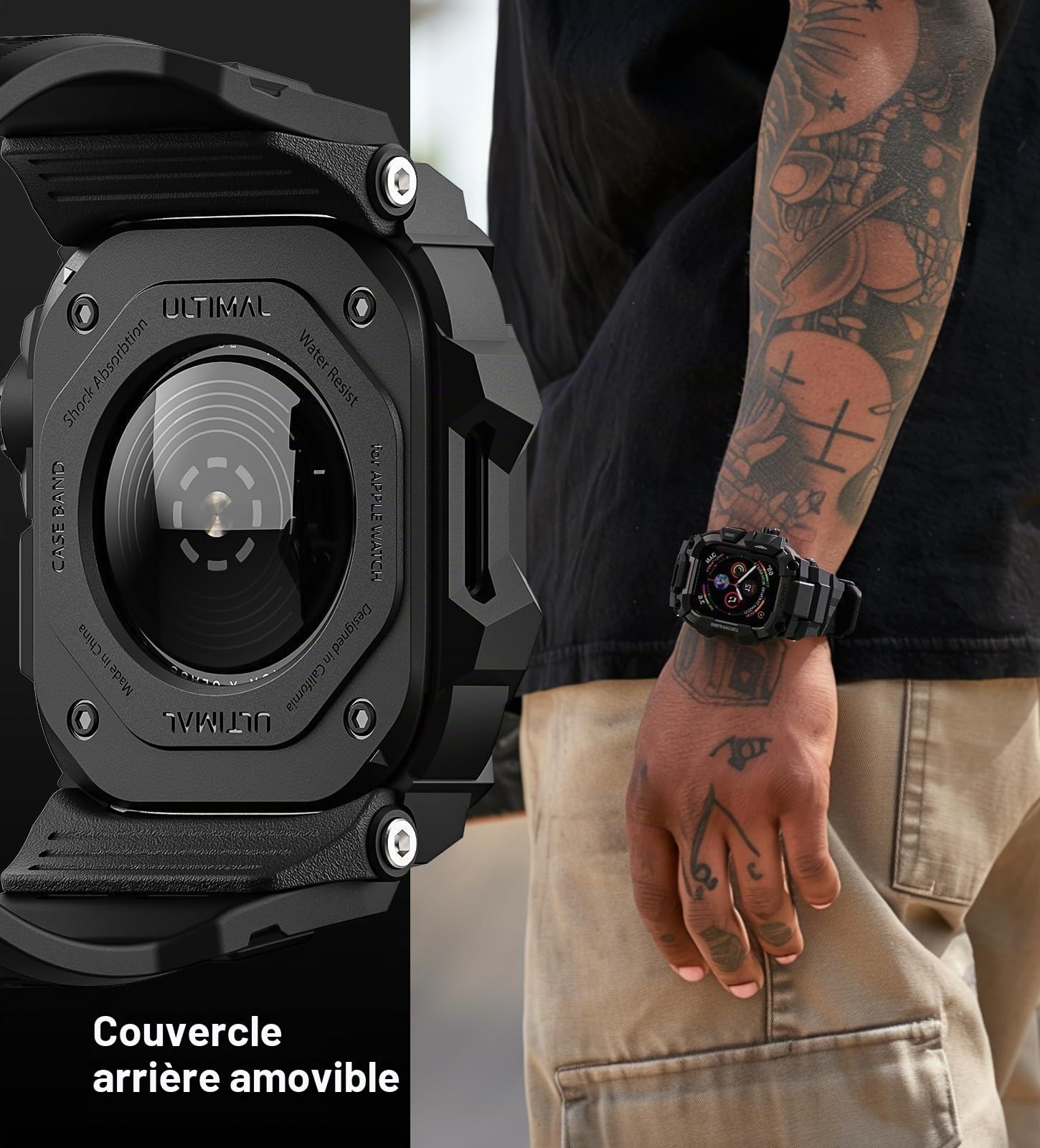 ULTIMAL Sports Bands Compatible with Apple Watch Strap 44mm/45mm, Military Protective Bumper Case, Rugged TPU iWatch Strap, Adjustable Band for Apple Watch Series 9 8 7 6 5 4 SE