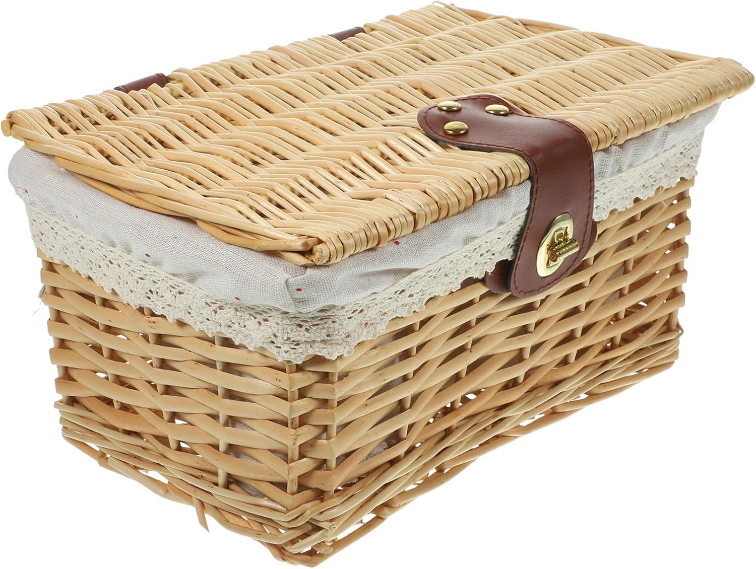 Wicker Storage Basket with Lid Small Woven Rattan Organizer Bin for Clothes Books Magazines Sundries Holder Home Storage and Organizer