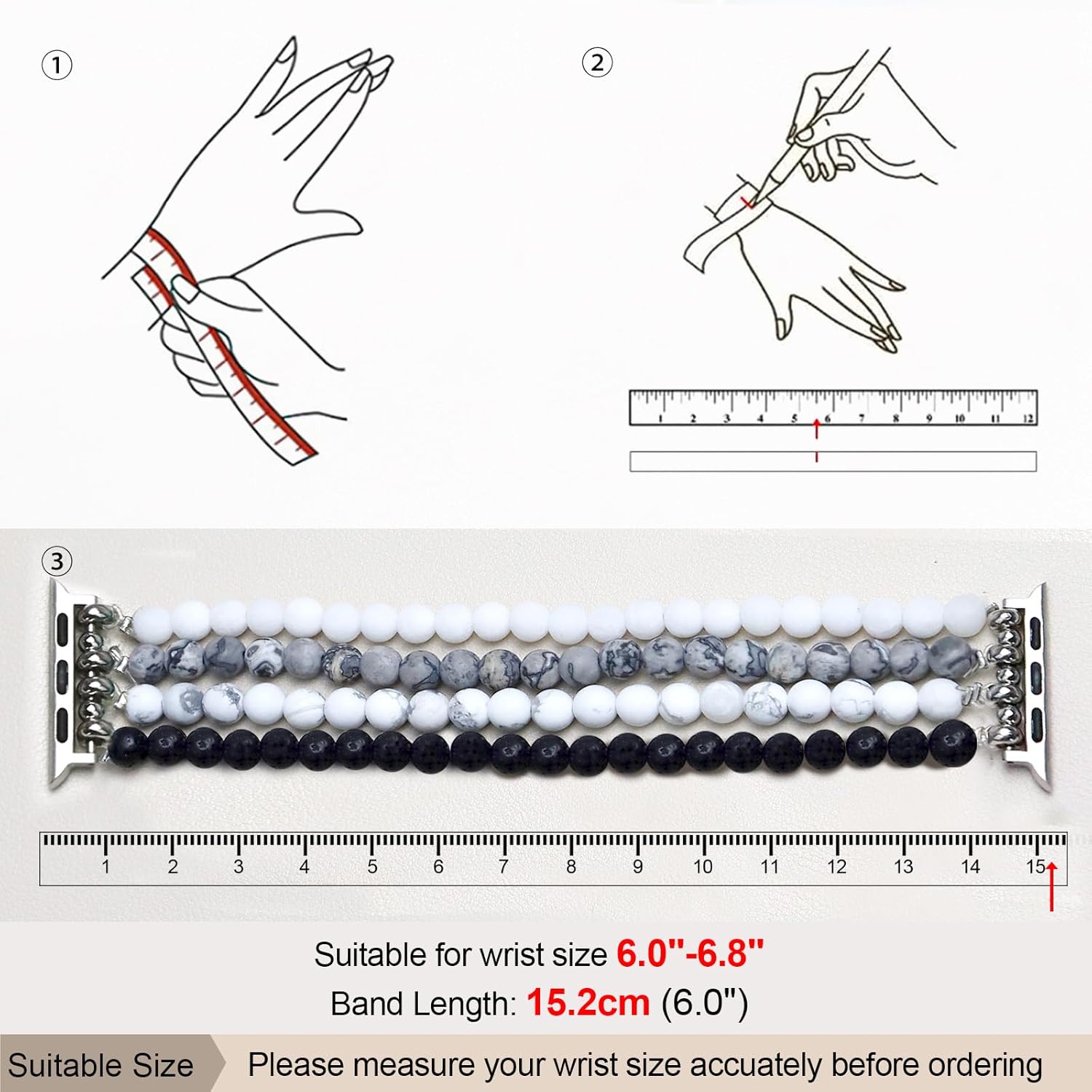 Natural Stone Bracelet Beaded-Band Women Compatible with Apple Watch 42mm(S3/2/1) 44/45/46/49mm Feminine Handmade Stretch Strap for iWatch Series 11/10/9/8/7/6/5/4/3/2/1 SE 3/2/1 Ultra1/2/3 - Image 2